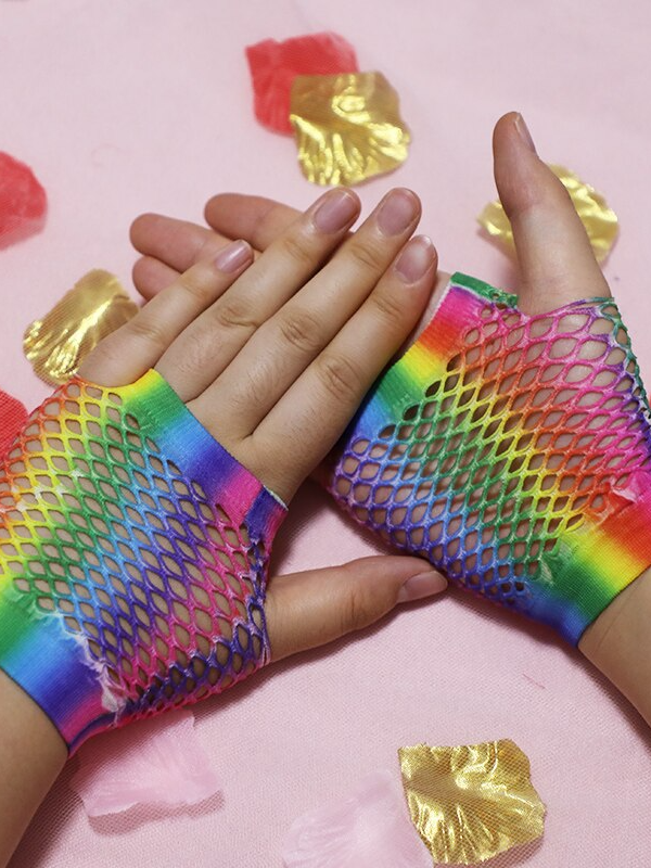 Kids Halloween Accessories | Rainbow Fishnet Gloves | Mia Belle Girls