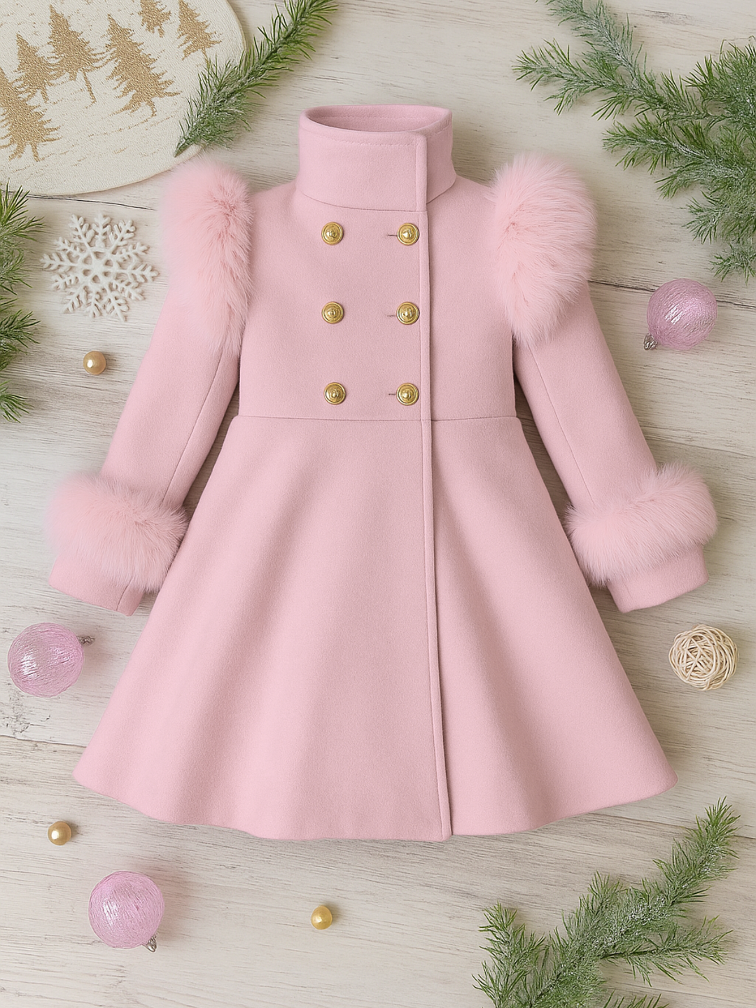 Frosted Princess Pink Fur Trim Coat Dress