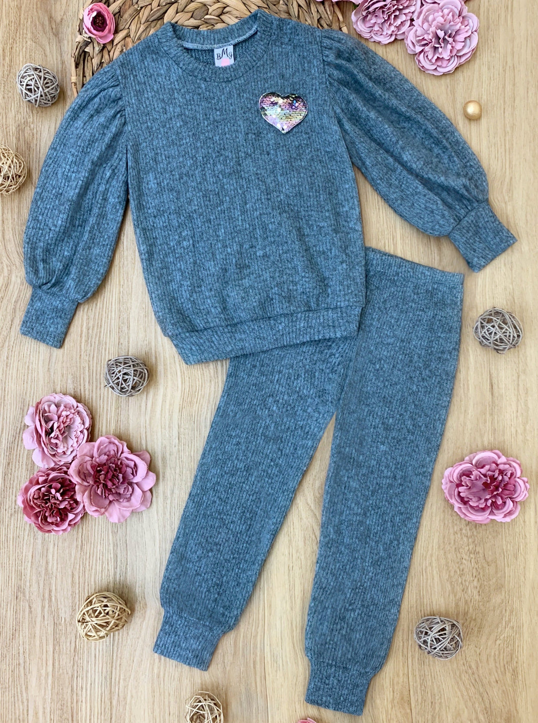 Cute & Cozy Fall Sets | Little Girls Rainbow Sparkle Heart Jogger Set