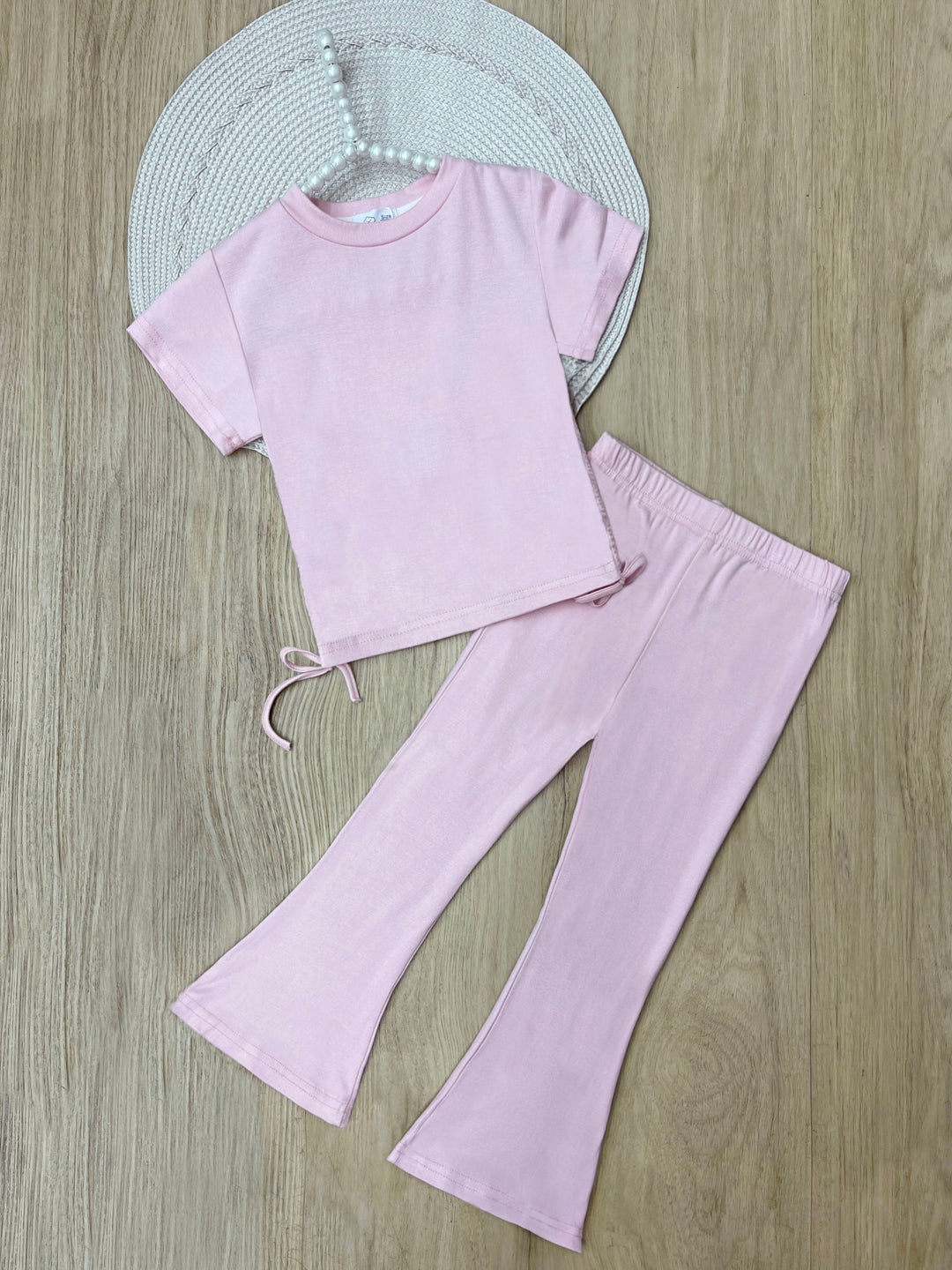 Everyday Stretch Light Pink Side-Ruched Tee & Flare Pant Set
