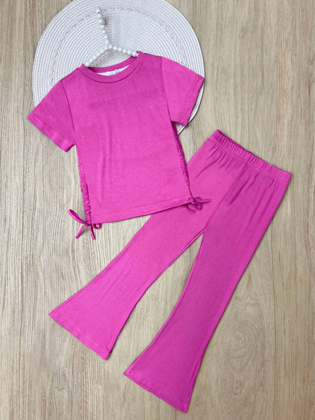 Everyday Stretch Pink Side-Ruched Tee & Flare Pant Set