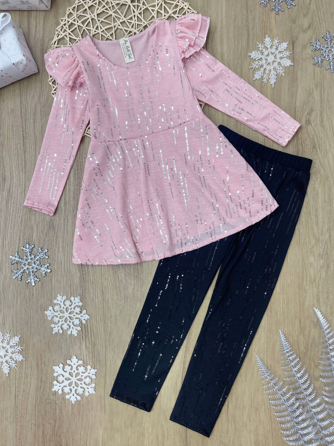 Shine Bright Shimmer Pink Ruffle Top and Legigng Set