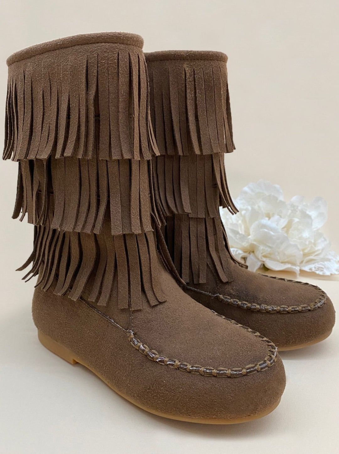 Girls Brown Fringe Boots By Liv and Mia - brown