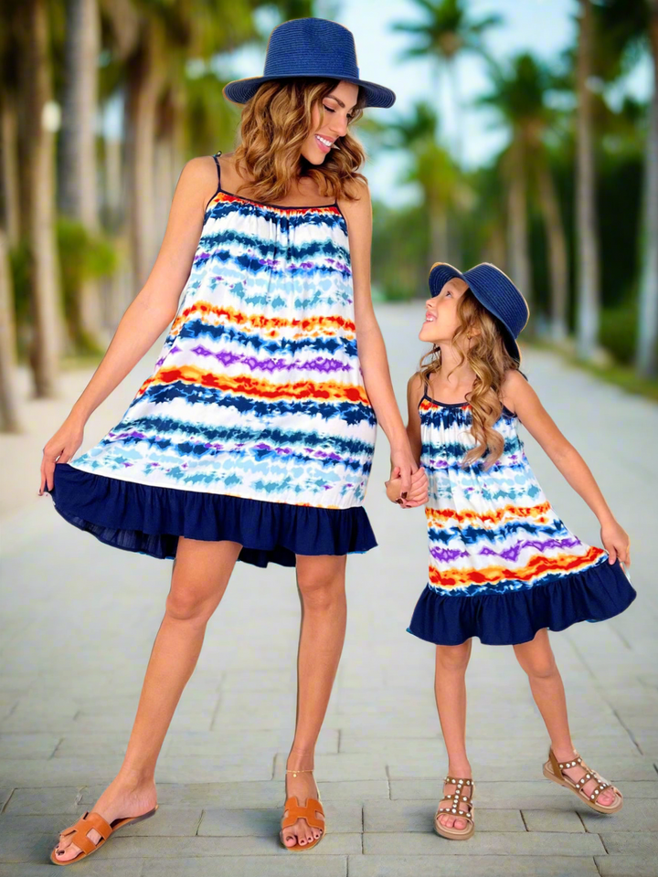 Mommy and Me Sunset Tie-Dye Ruffle Dress