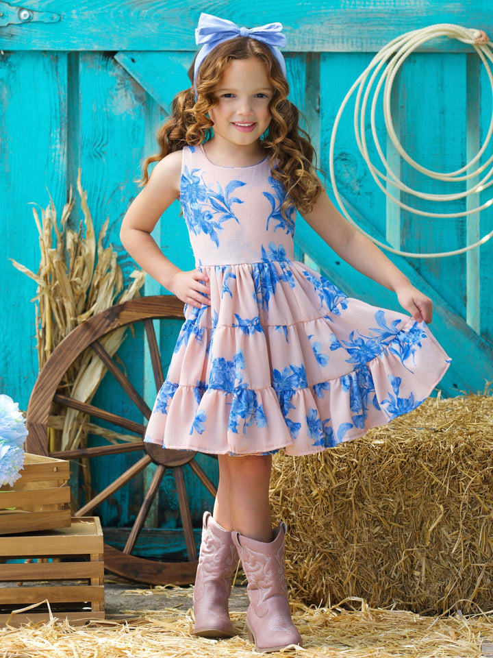 Boho Blossom Floral Print Tank Tiered Dress
