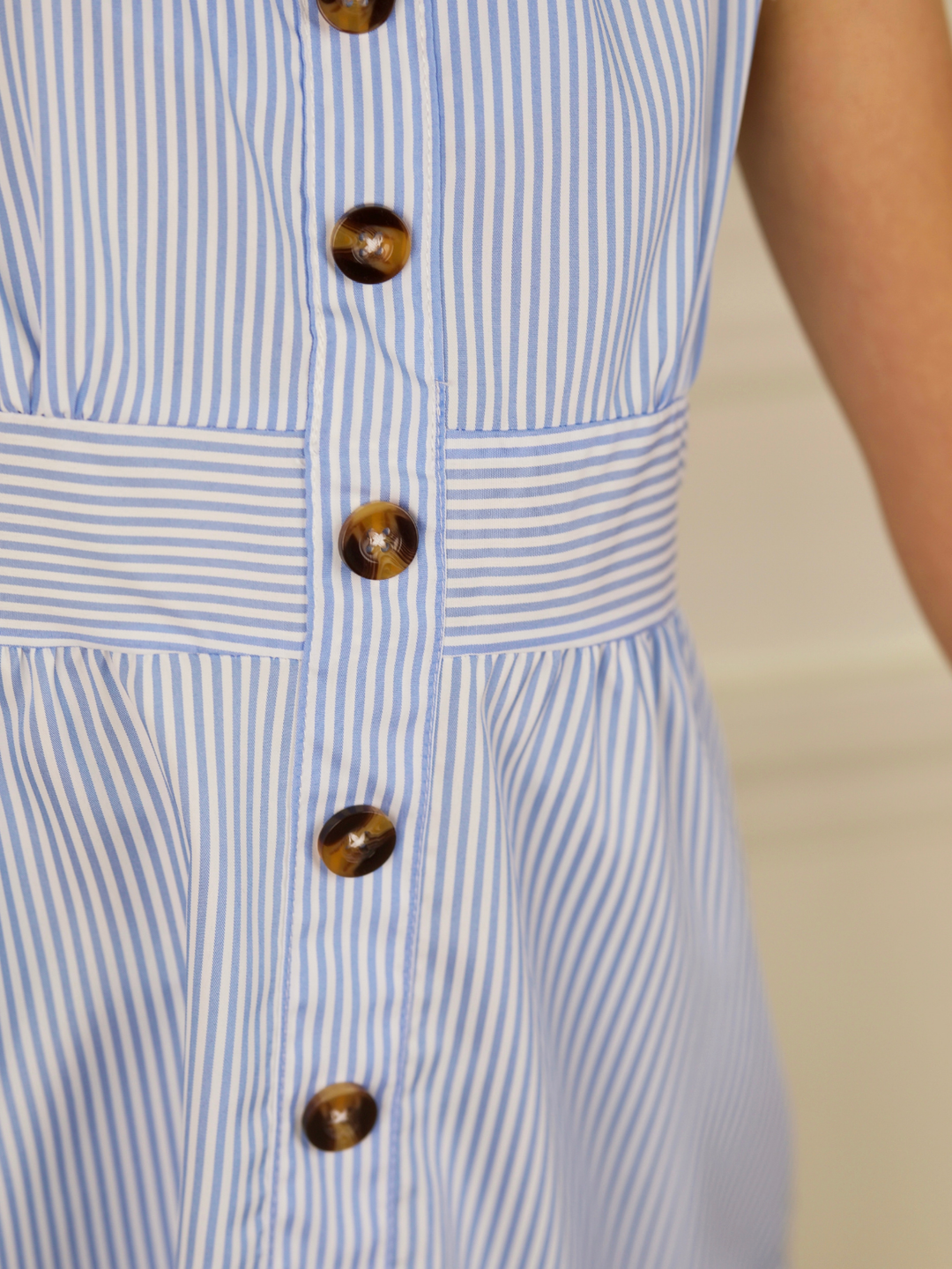 Striped Ruffle Sleeve Button Front Dress
