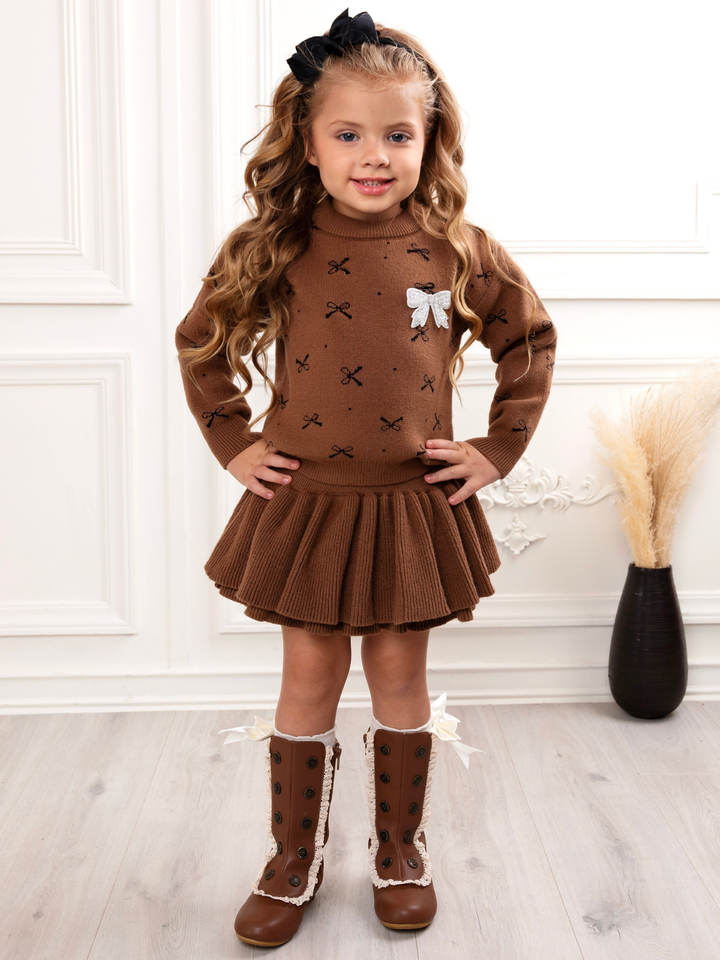Cozy Bow Sweater and Ruffle Skirt Set