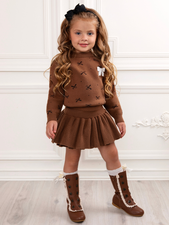 Cozy Bow Sweater and Ruffle Skirt Set