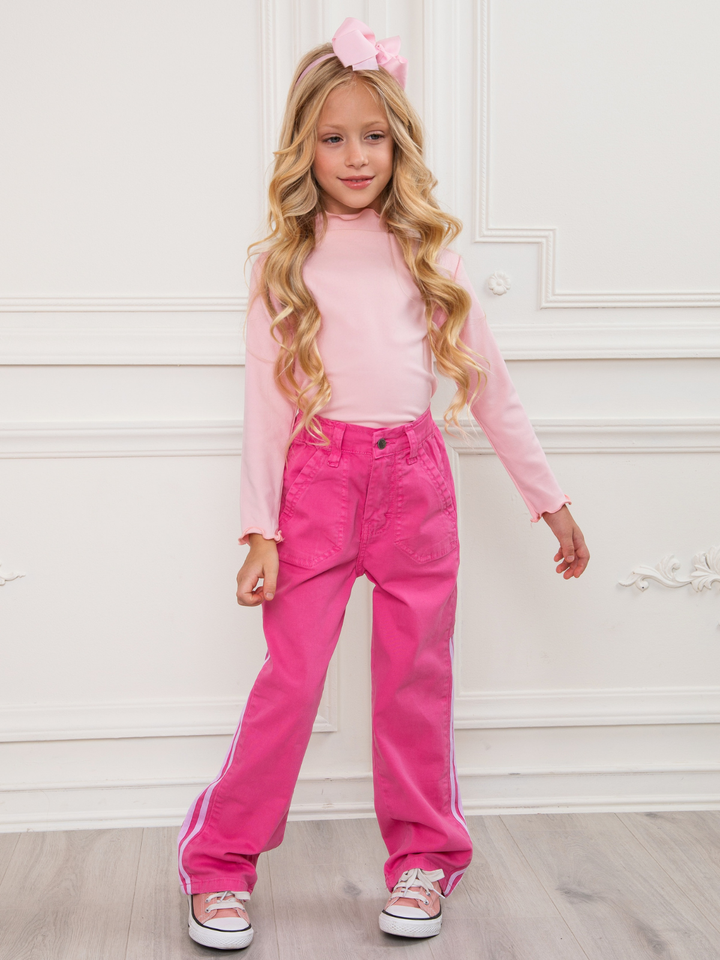 Pink Side Stripe Premium Cotton Wide Leg Chino Pants