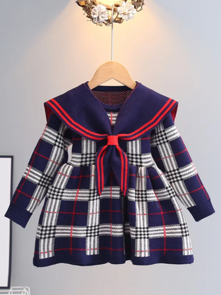 Adorable Plaid Sailor Collar Dress