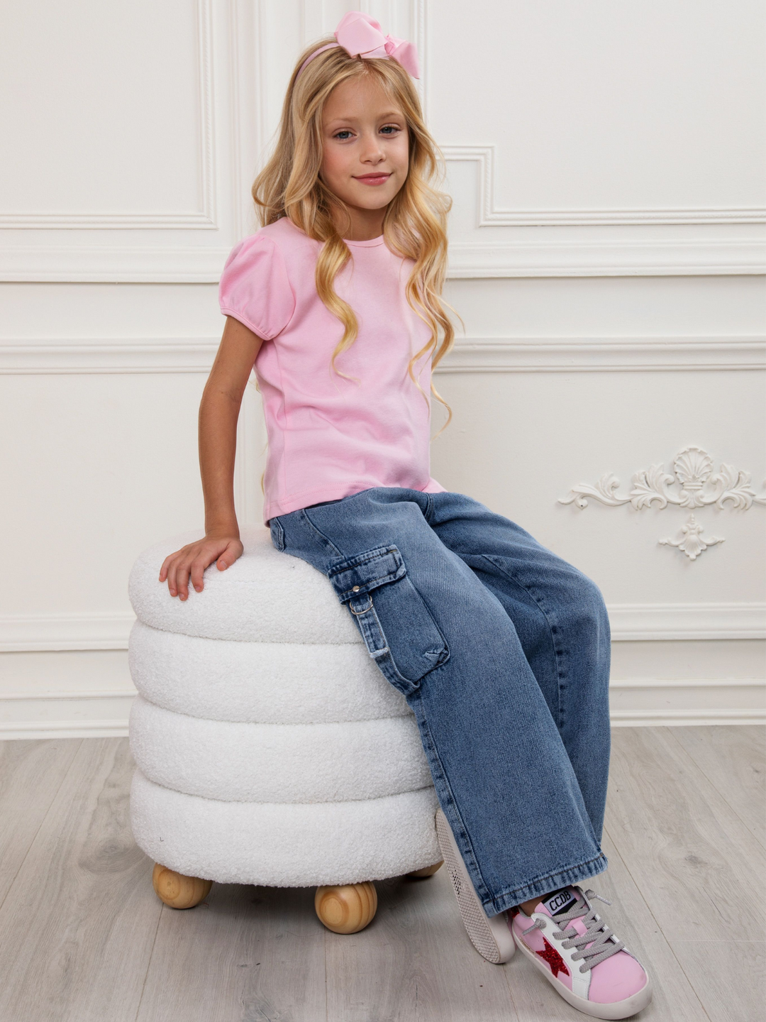 Everyday Luxe Wide Leg Cargo Jeans in Medium Wash Peruvian Denim