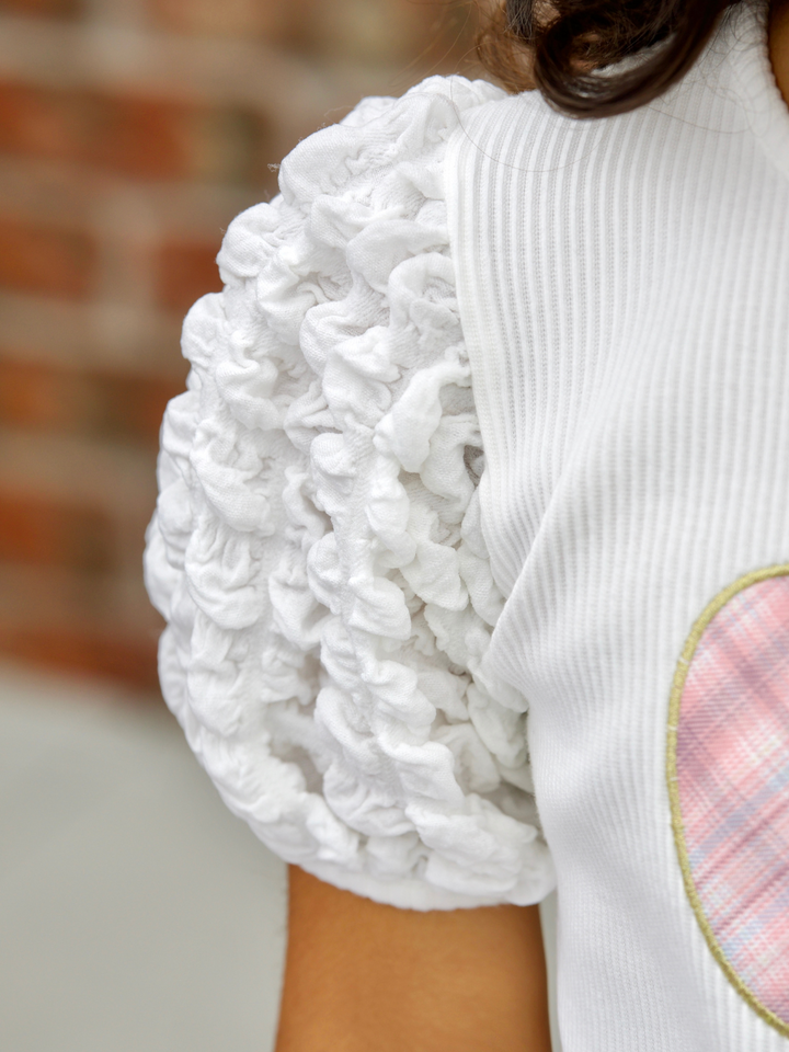 Smarty Apple Puff Sleeve Top & Pleated Plaid Skirt Set