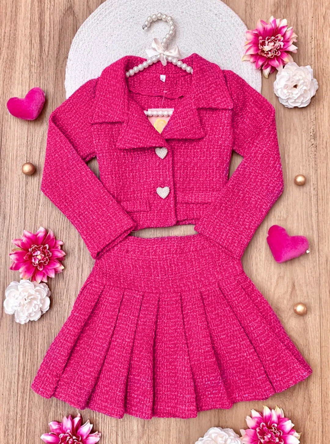 Power Posing Pink Blazer and Pleated Skirt Set