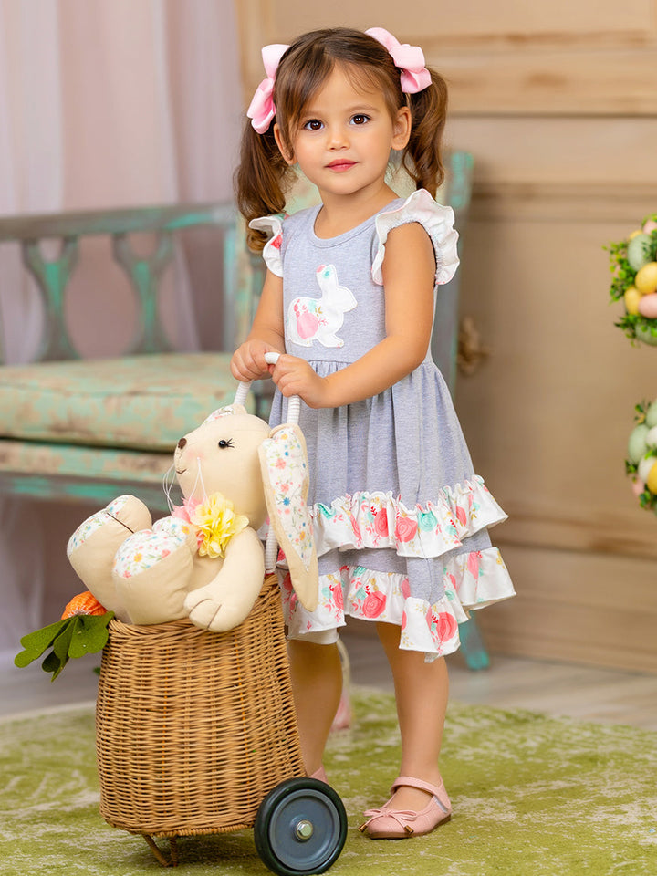 Mia Belle Girls Bunny Ruffle Tiered Midi Dress | Easter Dresses