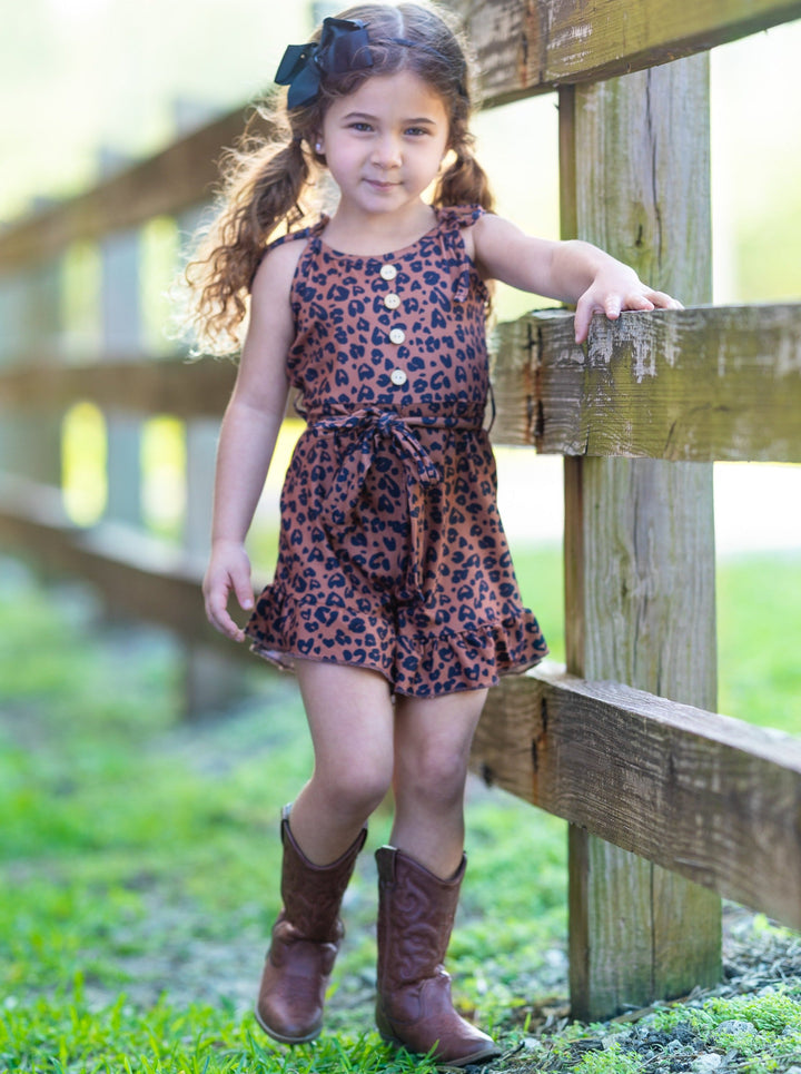 Toddler Spring Outfits | Girls Leopard Print Button Drawstring Romper
