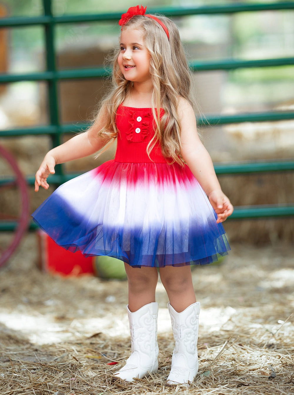 Mia Belle Girls Sleeveless Ribbed Tulle Dress | 4th of July Dresses