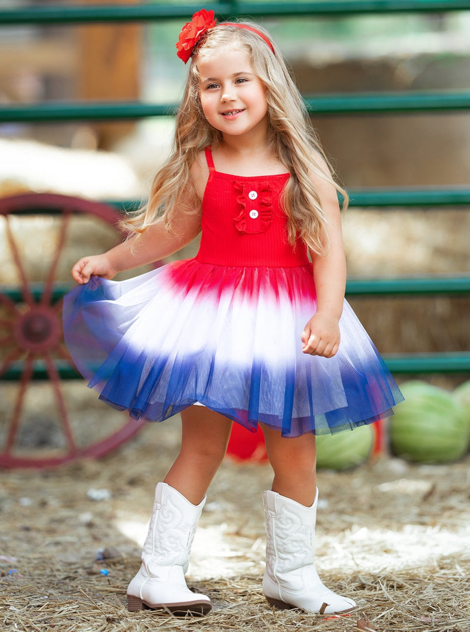 Mia Belle Girls Sleeveless Ribbed Tulle Dress | 4th of July Dresses