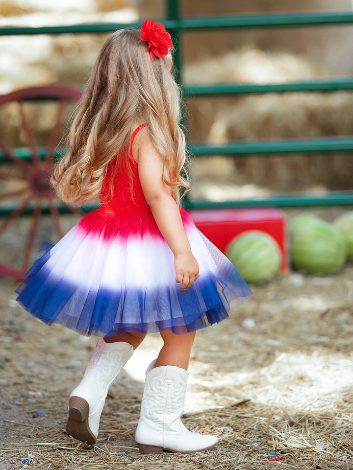 Mia Belle Girls Sleeveless Ribbed Tulle Dress | 4th of July Dresses