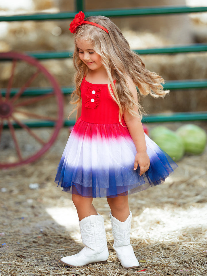 Mia Belle Girls Sleeveless Ribbed Tulle Dress | 4th of July Dresses