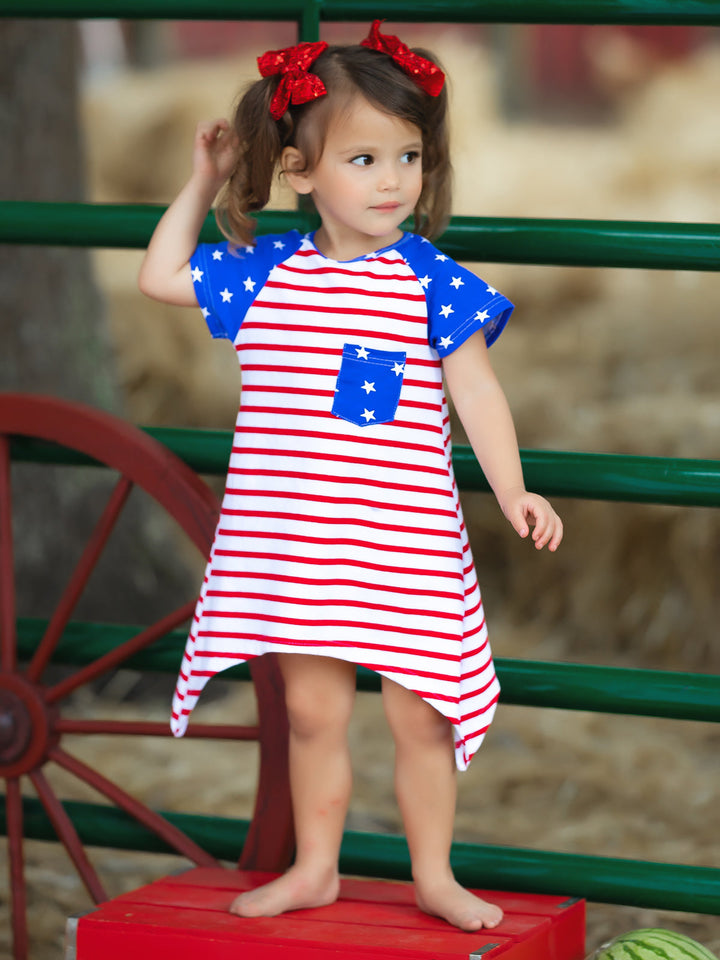 Girls 4th of July Americana Shark Tooth Side Dress - Mia Belle Girls