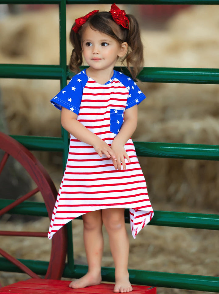 Girls 4th of July Americana Shark Tooth Side Dress - Mia Belle Girls