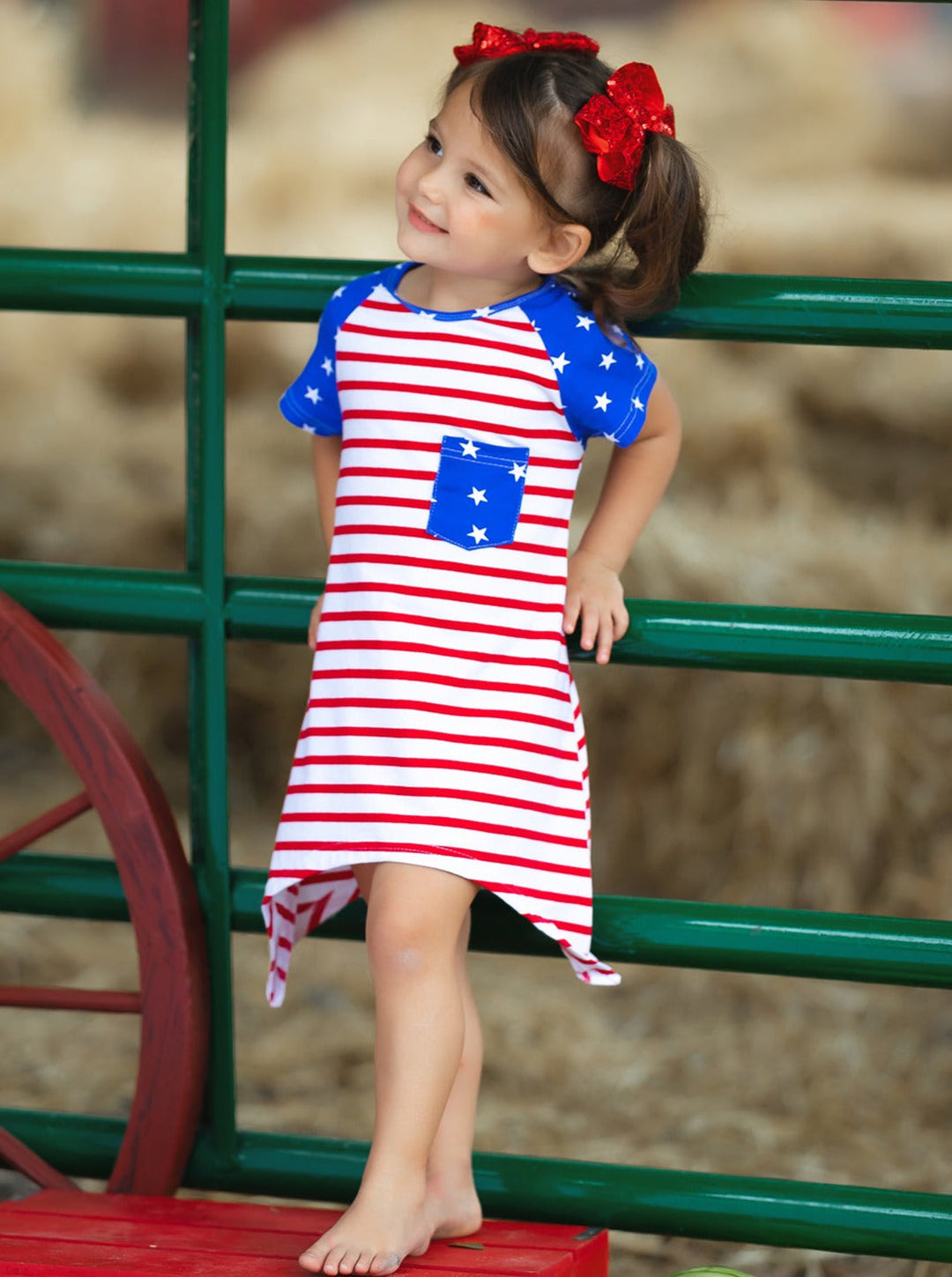 Girls 4th of July Americana Shark Tooth Side Dress - Mia Belle Girls