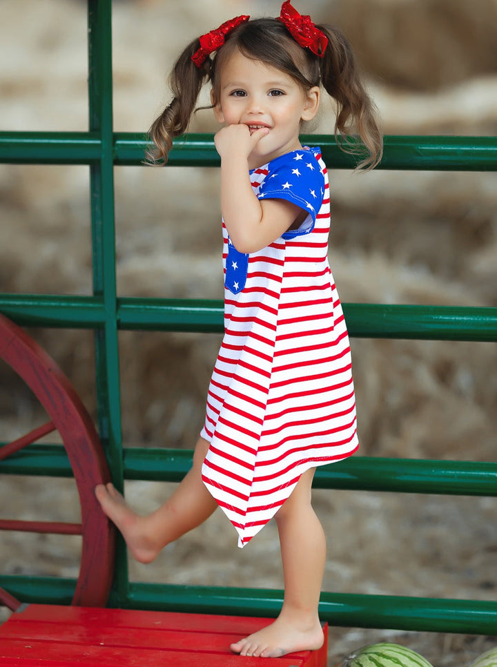Girls 4th of July Americana Shark Tooth Side Dress - Mia Belle Girls