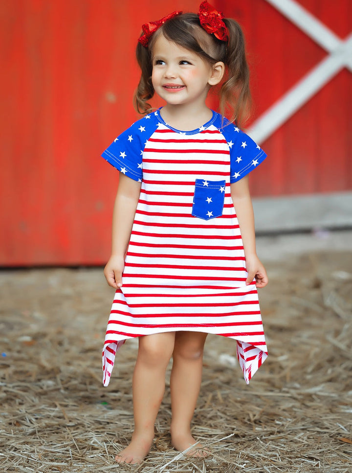 Girls 4th of July Americana Shark Tooth Side Dress - Mia Belle Girls