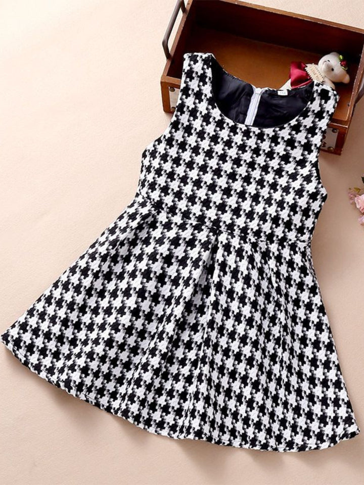 Girls Houndstooth Sleeveless A-Line Dress