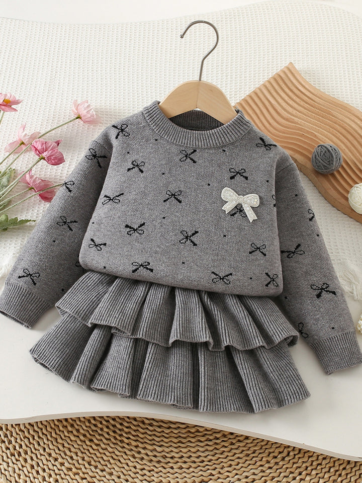 Cozy Bow Sweater and Ruffle Skirt Set