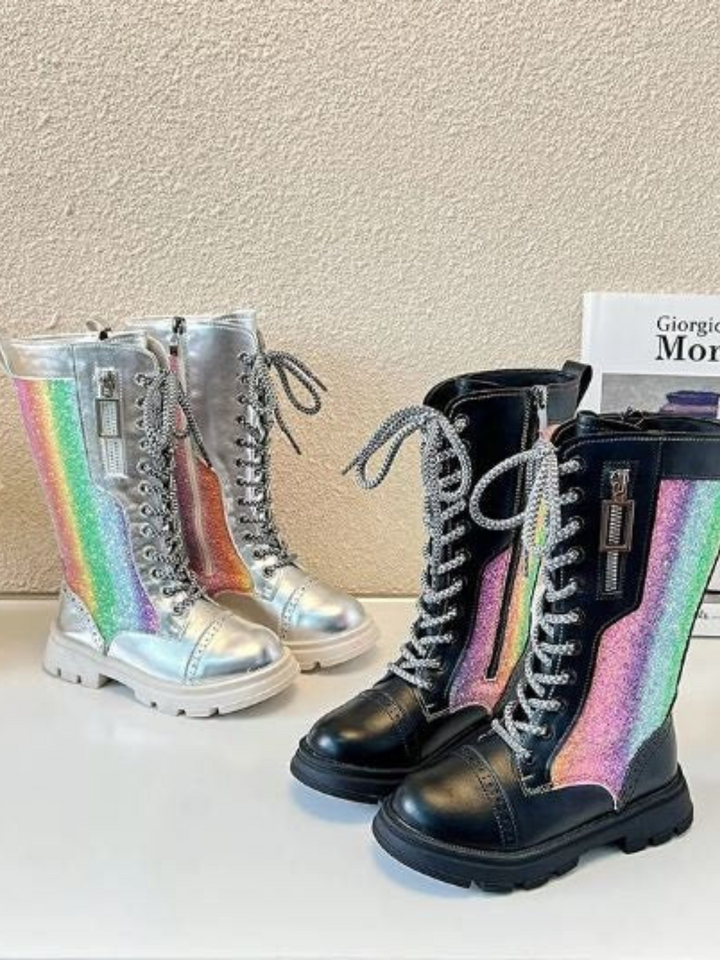 Mia Belle Girls Glitter Rainbow Lace-Up Boots | Shoes By Liv and Mia
