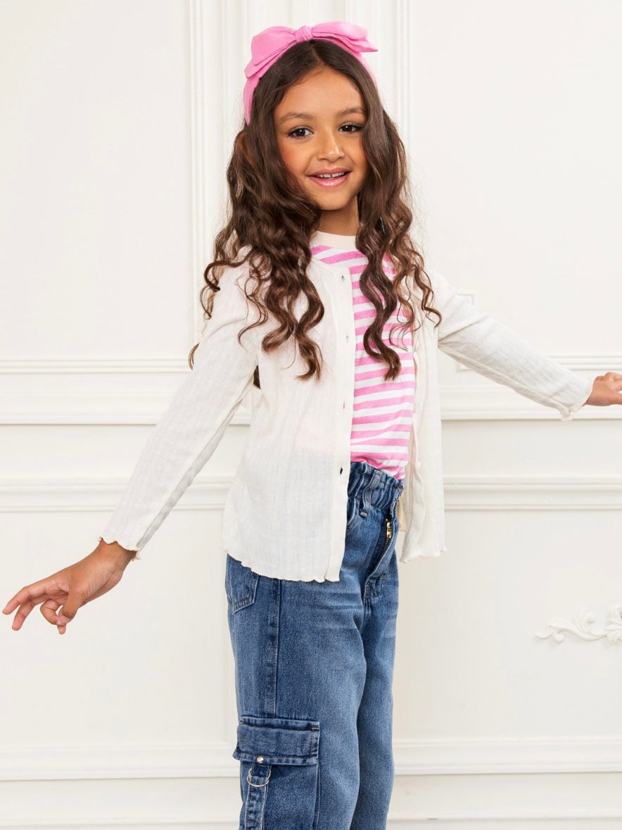 Sweet Stitch Ribbed Button-Up Cardigan