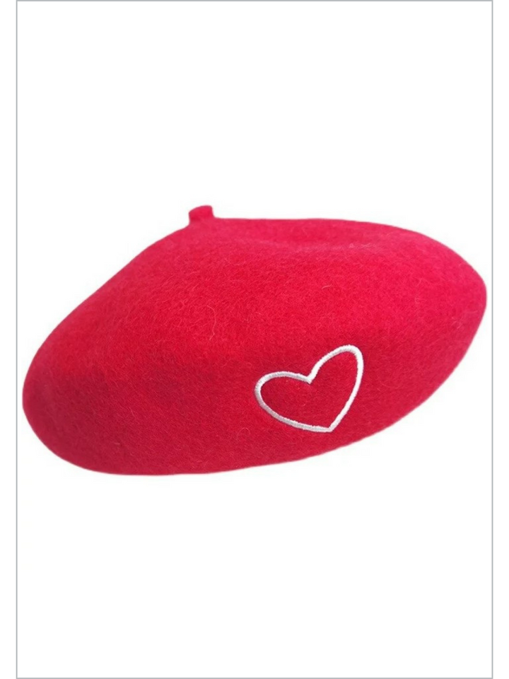 Mia Belle Girls Heart-Embroidered Winter Beret | Girls Accessories