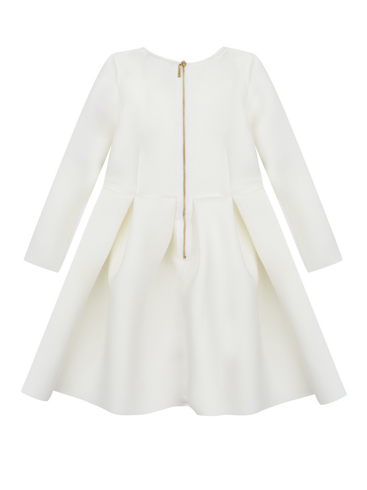 White Pleated Long Sleeved Midi Dress by Kids Couture
