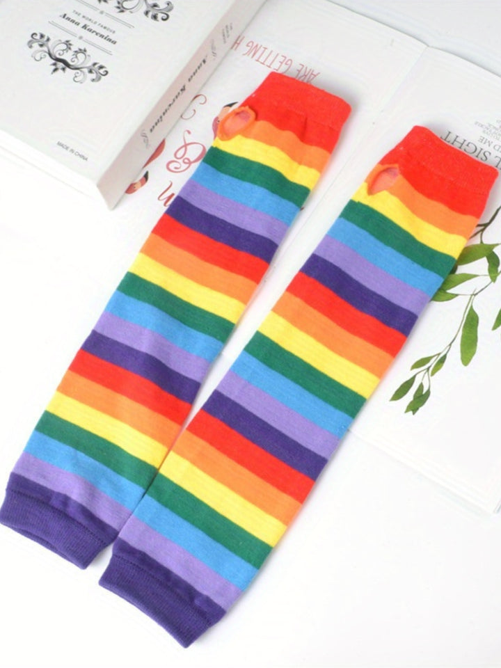 Rainbow Striped Fingerless Gloves