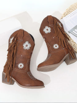 Western Fringe Knee-High Embroidered Cowgirl Boots
