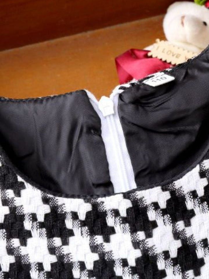 Girls Houndstooth Sleeveless A-Line Dress