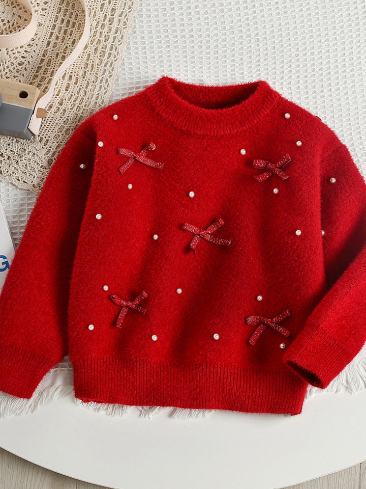 Pearl and Bow Fuzzy Sweater