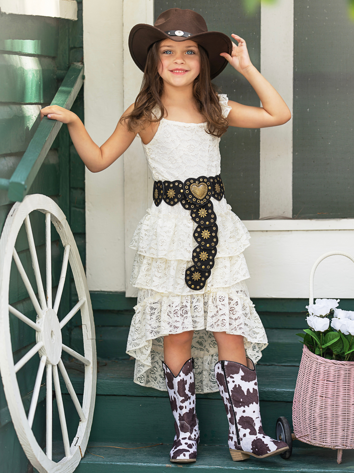 Ivory Blossom Lace Ruffle Top & Skirt Set