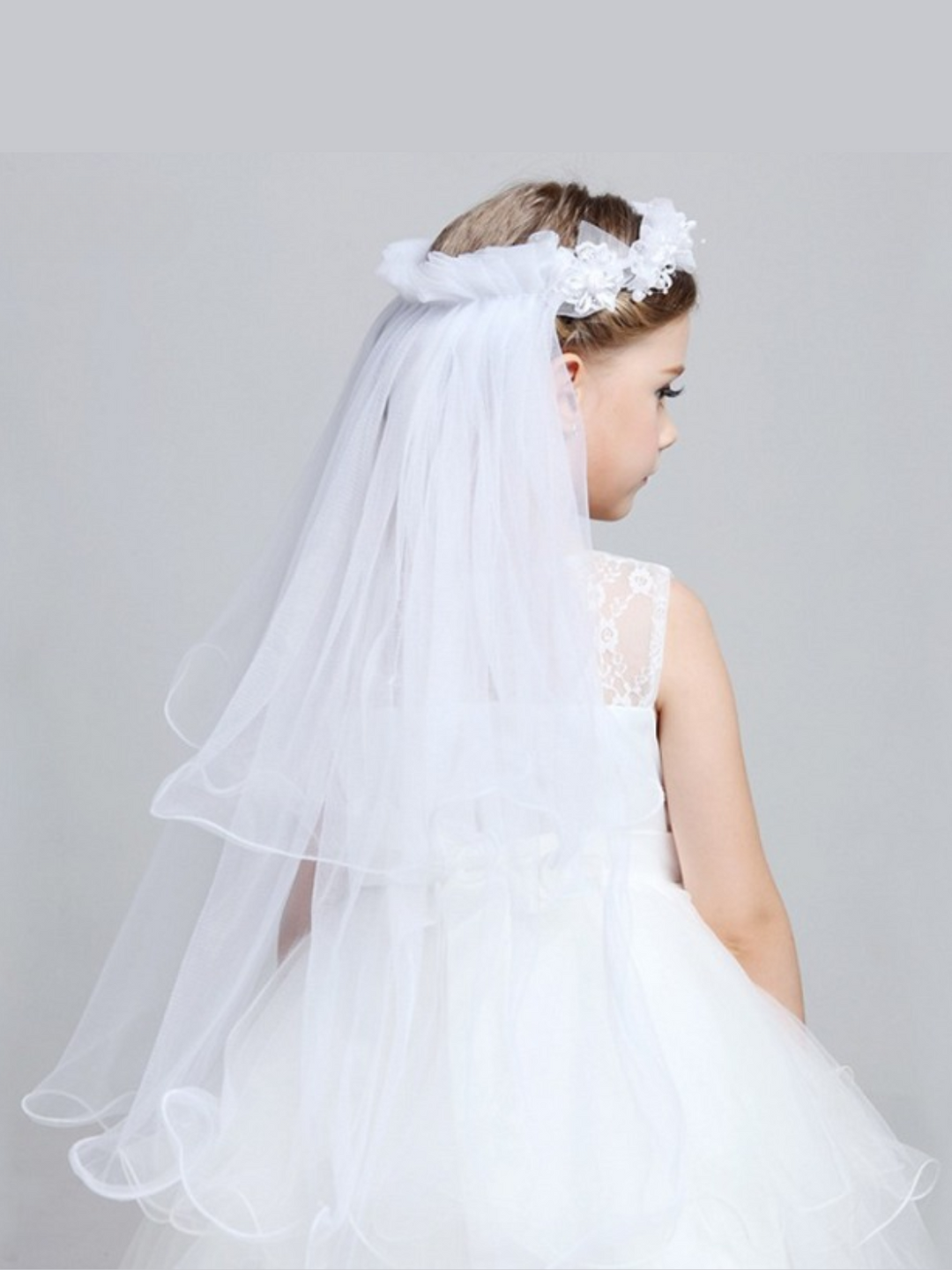 Girls Formal Accessories | Flower Girl Mesh Layered Crown Veil