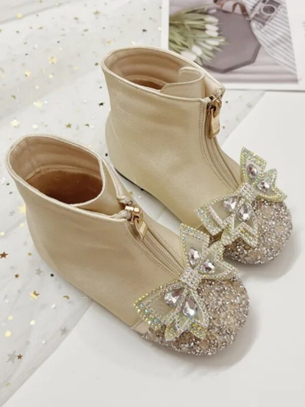 Mia Belle Girls Crystal Bow Boots | Shoes By Liv & Mia