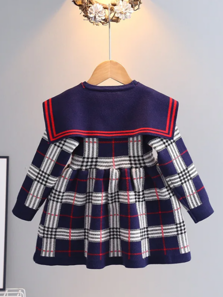 Adorable Plaid Sailor Collar Dress