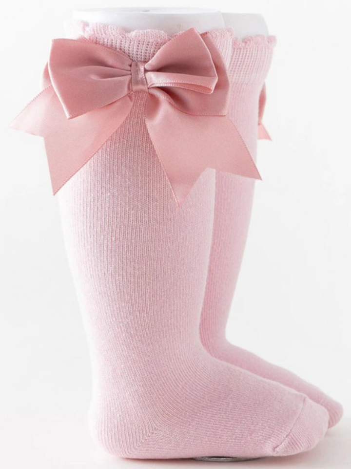 Mia Belle Girls Silky Bow Knee-High Socks | Girls Accessories