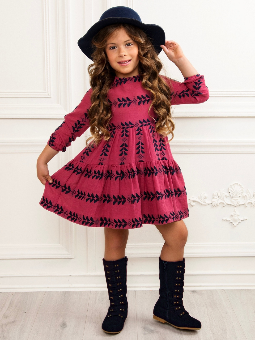Berry Boho Embroidered Cotton Premium Dress