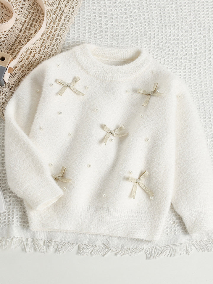Pearl and Bow Fuzzy Sweater