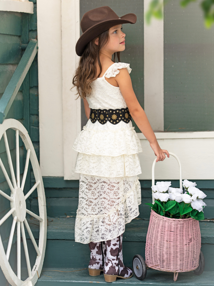 Ivory Blossom Lace Ruffle Top & Skirt Set