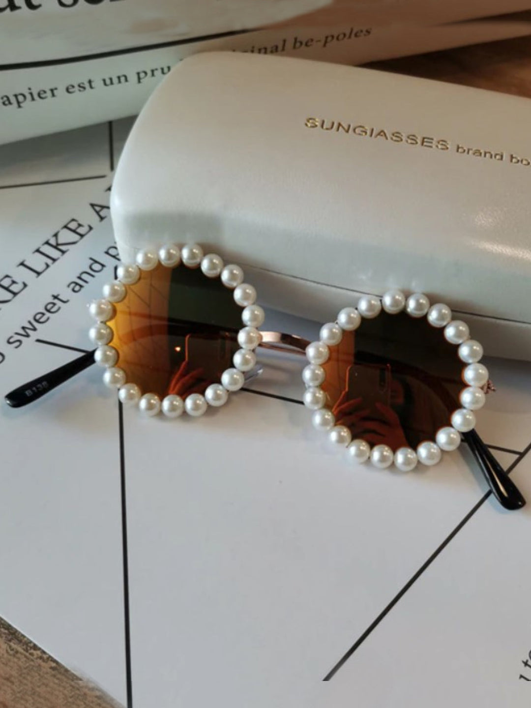 Mia Belle Girls Pearl-Embellished Round Sunglasses | Girls Accessories