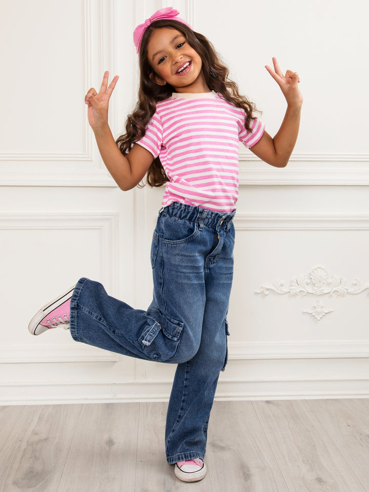 Chic Comfort Cargo Jeans in Dark Vintage Peruvian Denim