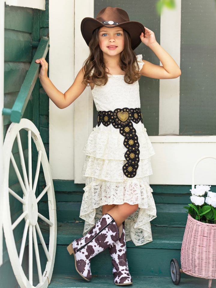 Ivory Blossom Lace Ruffle Top & Skirt Set