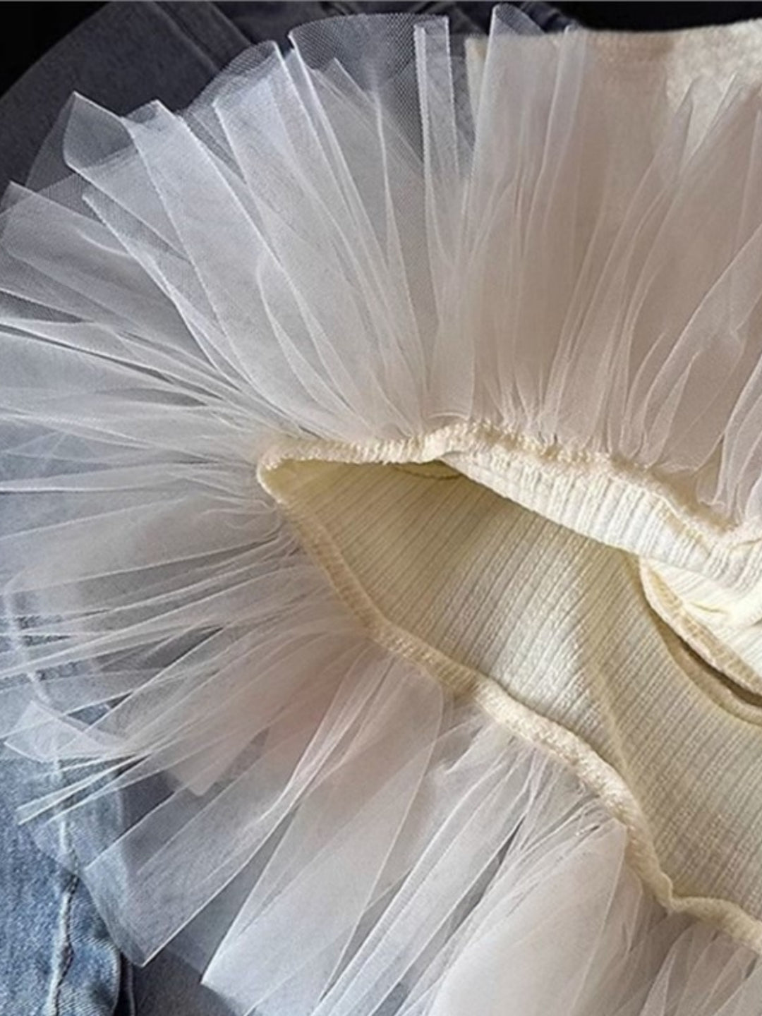 Cream Ruffle Short Sleeve Ribbed Knit Tutu Top